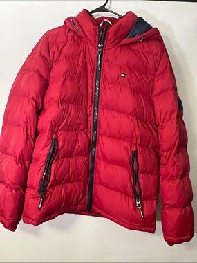 Tommy Hilfiger Red Quilted Puffer Jacket with Hood